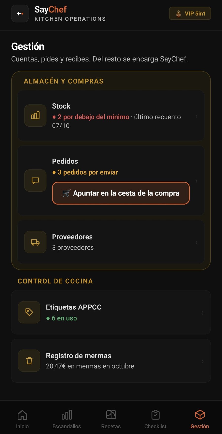 Gestión VIP 5in1 en SayChef